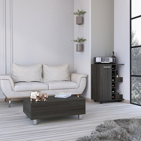 Tuhome Landers 2 Piece Living Room Set, Bar Cart, Coffee Table, Espresso CLIV44